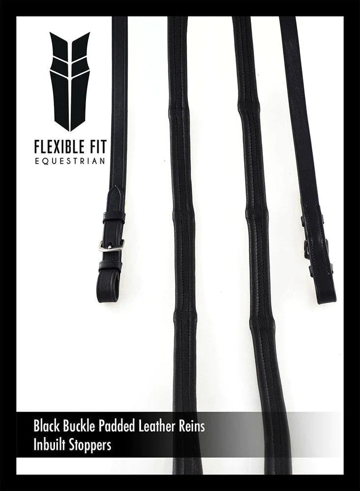 Flexible Fit Damson Bridle with Flat Crank Noseband (Soft Padded reins Included)