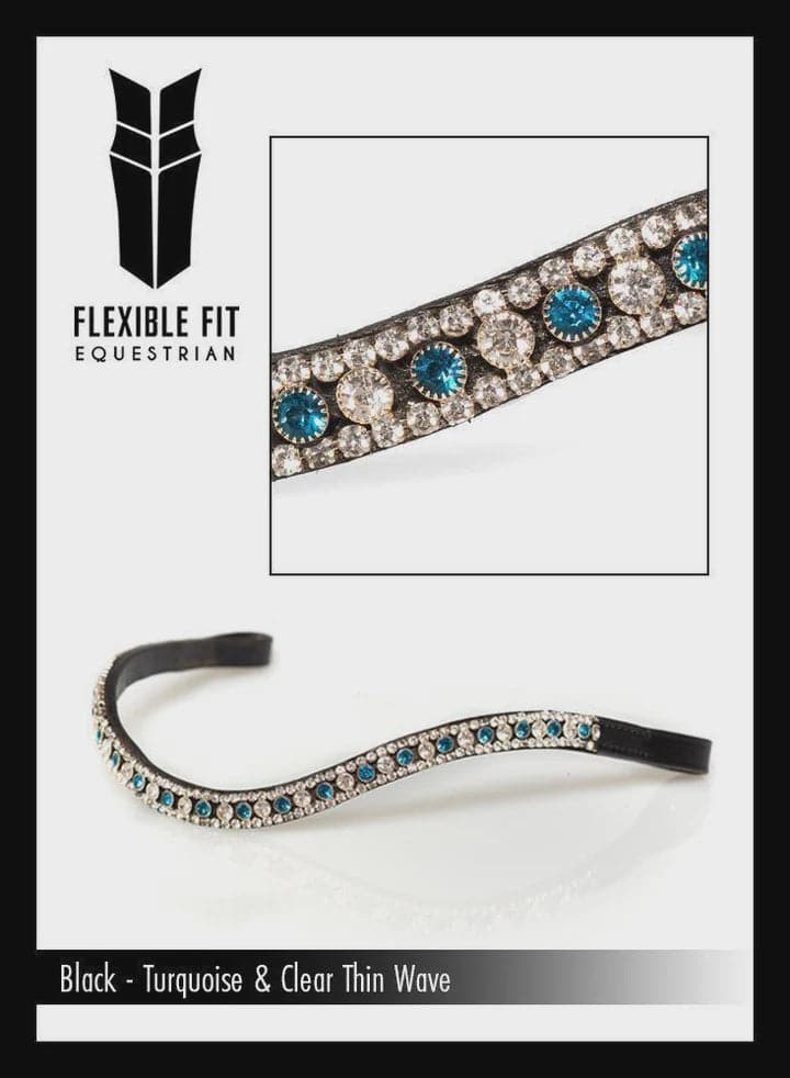 Flexible Fit Turquoise and Clear Thin Crystal Wave - Black Browband