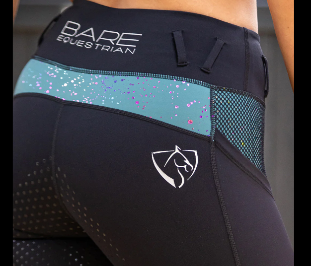 Bare Equestrian Adults Performance Tights - Teal Galaxy