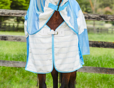 Weatherbeeta Breeze Combo Scrunch Neck II Summer Cover - White/Blue /Lemon