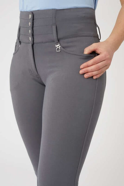 Horze Tara Women's High Waist Full Seat Breeches - Smokey Pearl Grey